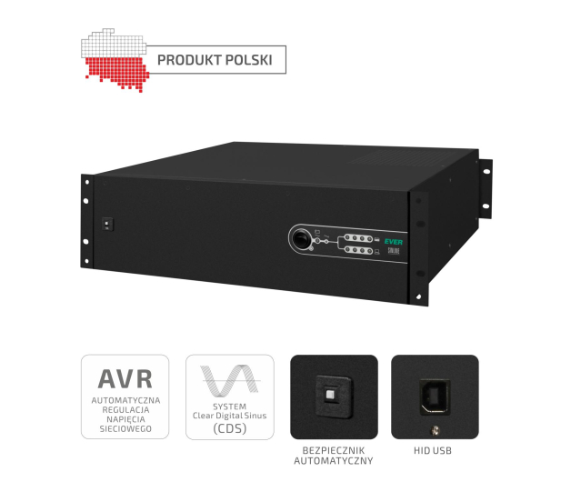 Ever SINLINE 1600 (1600VA/1040W, AVR, 6x IEC, 19" 3U) - 538412 - zdjęcie